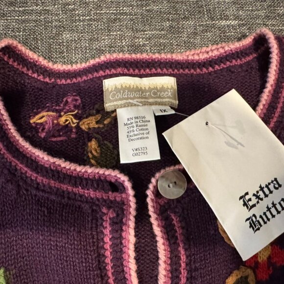 Vintage Coldwater Creek Cardigan Sweater 1X Embroidered Cottagecore Never Worn - Picture 3 of 11